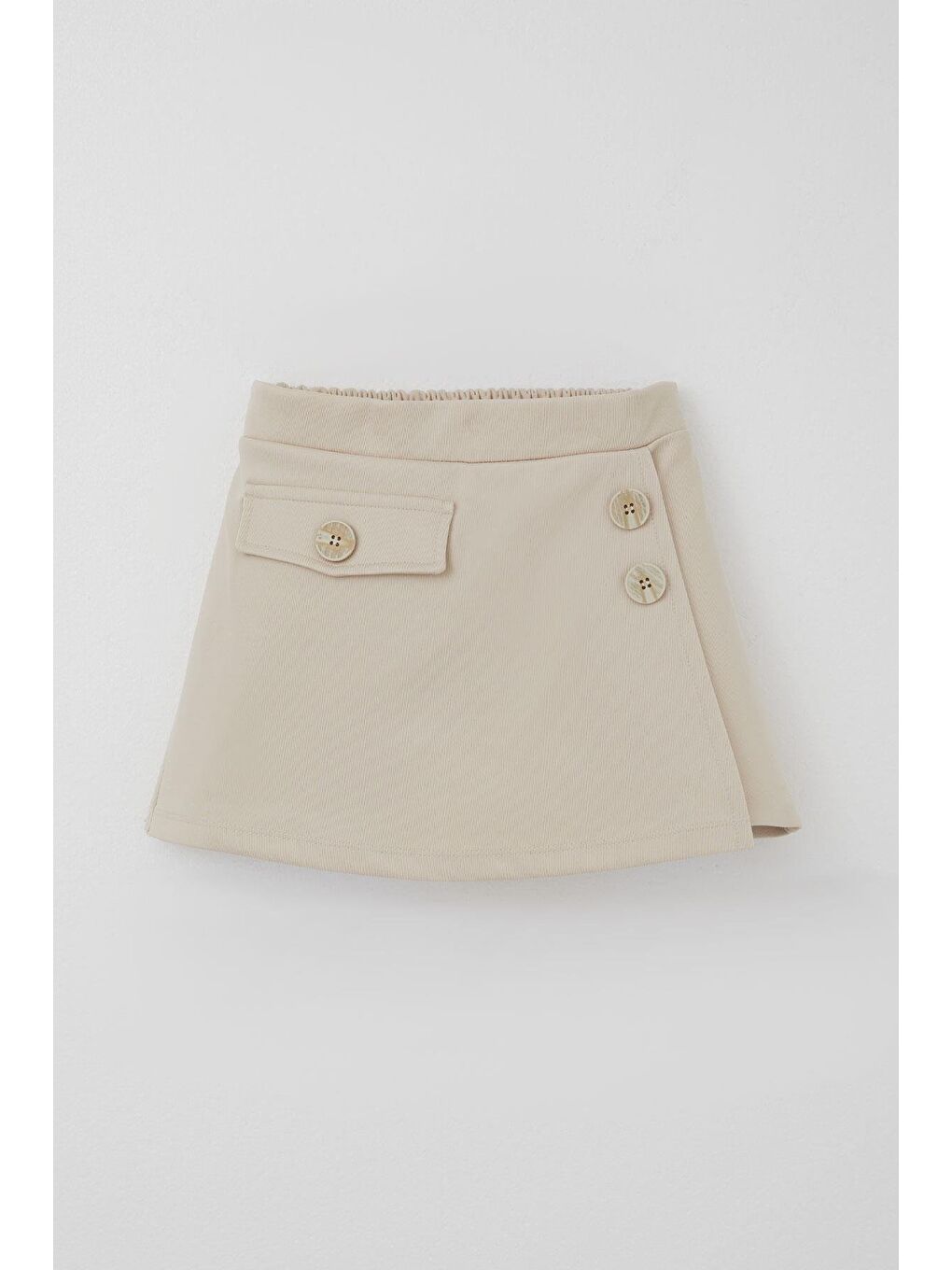 Bej Kız Çocuk Şort Etek Cep Kapağı Detaylı Düğme Aksesuarlı Taş (6-12 Yaş)