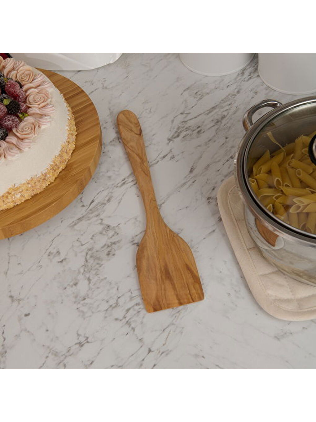 Zeytin Ağacı Düz Spatula - Açık Kahverengi - 30 cm