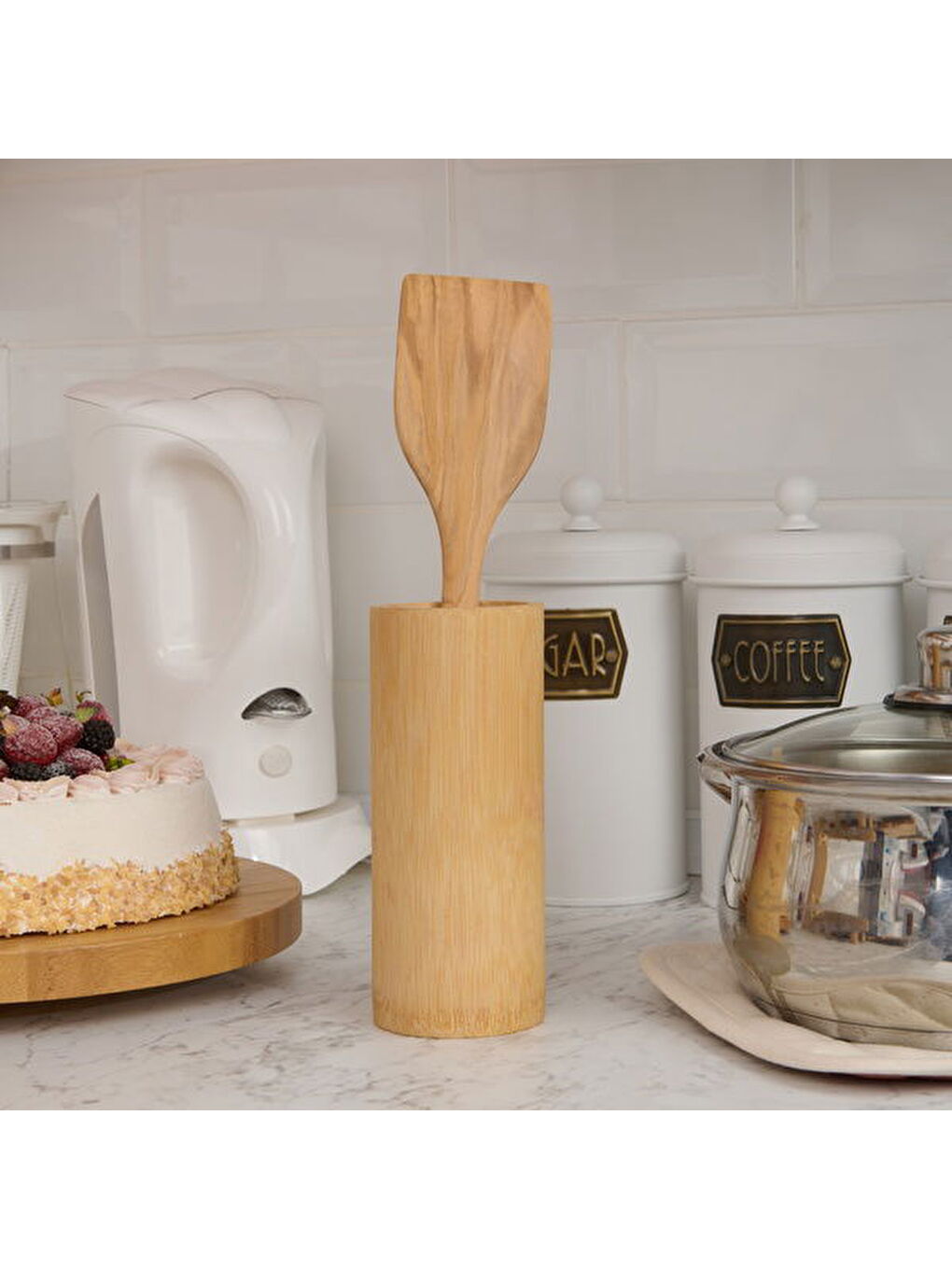 Zeytin Ağacı Düz Spatula - Açık Kahverengi - 30 cm-1