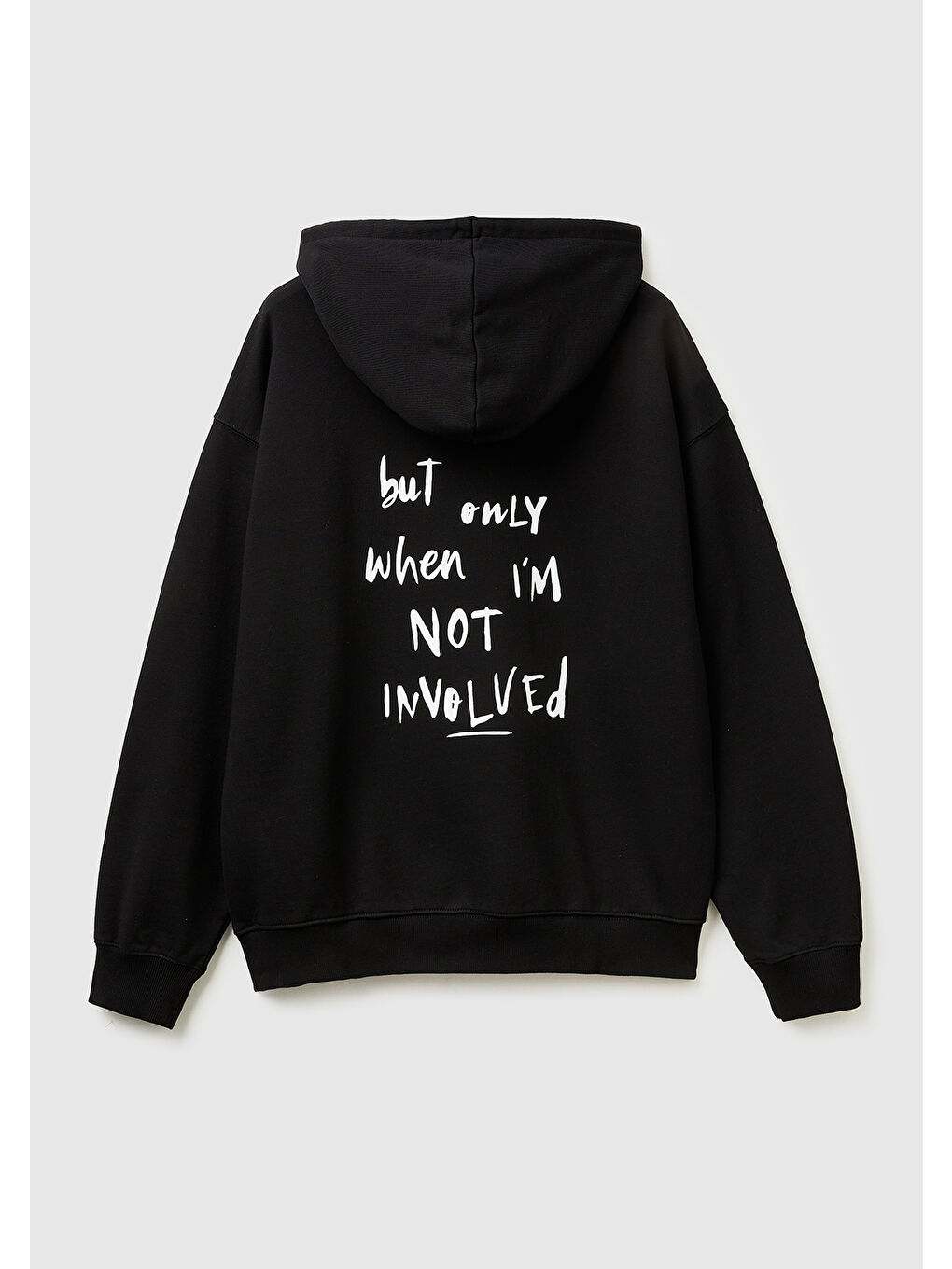 Erkek Siyah  %100 Pamuk Grafik Baskılı Kapüşonlu Sweatshirt-1
