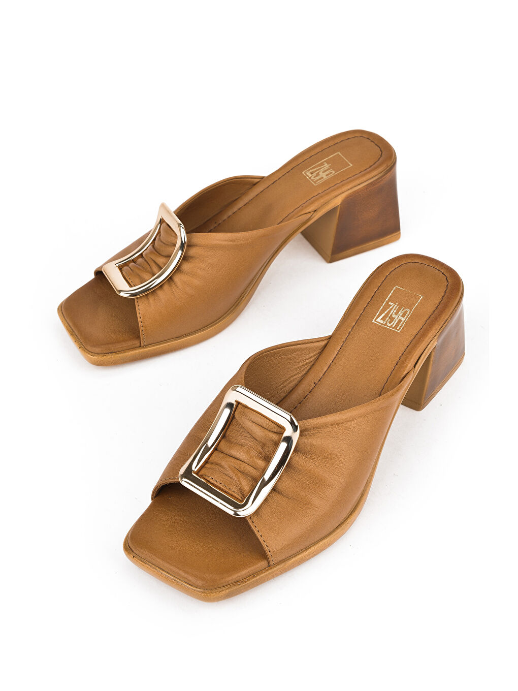 Kahverengi Kadın Hakiki Deri Topuklu Terlik 151992Z19008 Taba-4