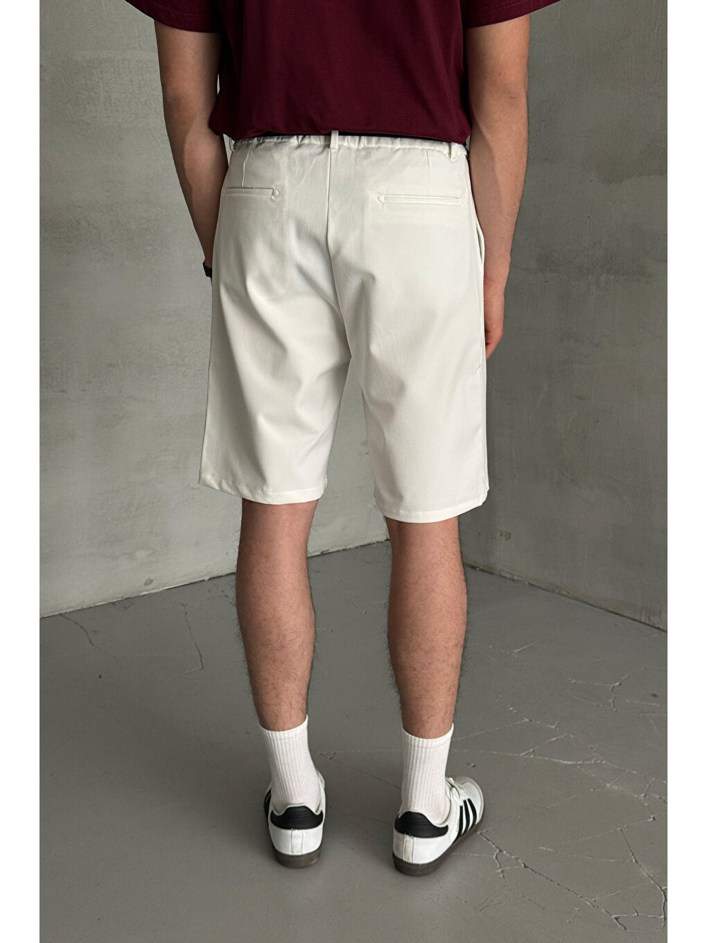 Beyaz Erkek Pileli Baggy Şort-2