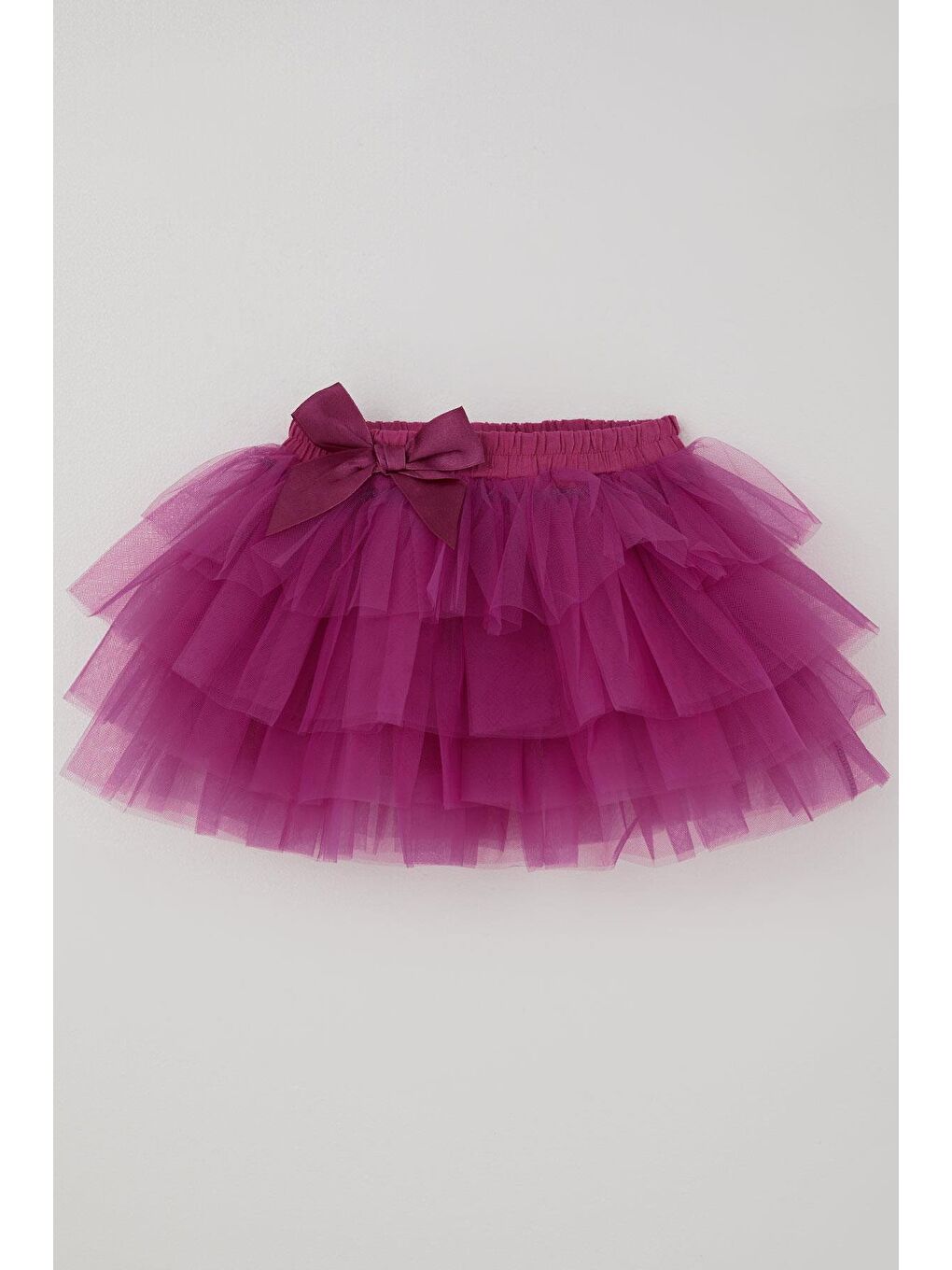 Kız Çocuk Tütü Etek Tül Detaylı Katlı Fiyonk Aksesuarlı Fuşya (4-8 Yaş)