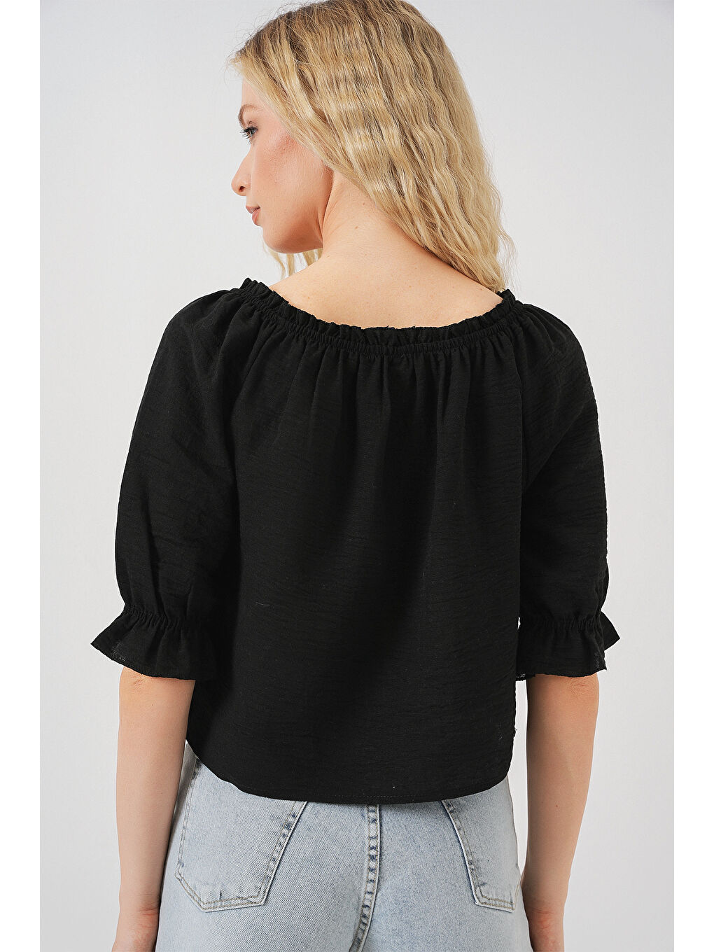 Kadın Yakası Fırfır Detaylı Bluz 959 - Siyah-5