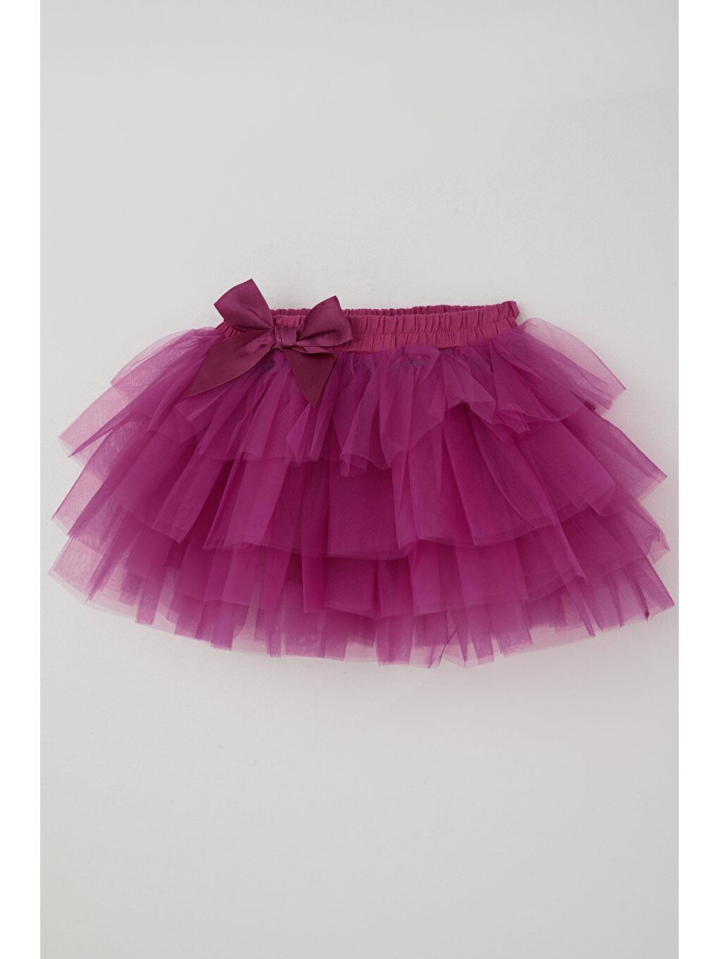 Kız Çocuk Tütü Etek Tül Detaylı Katlı Fiyonk Aksesuarlı Fuşya (4-8 Yaş)-2