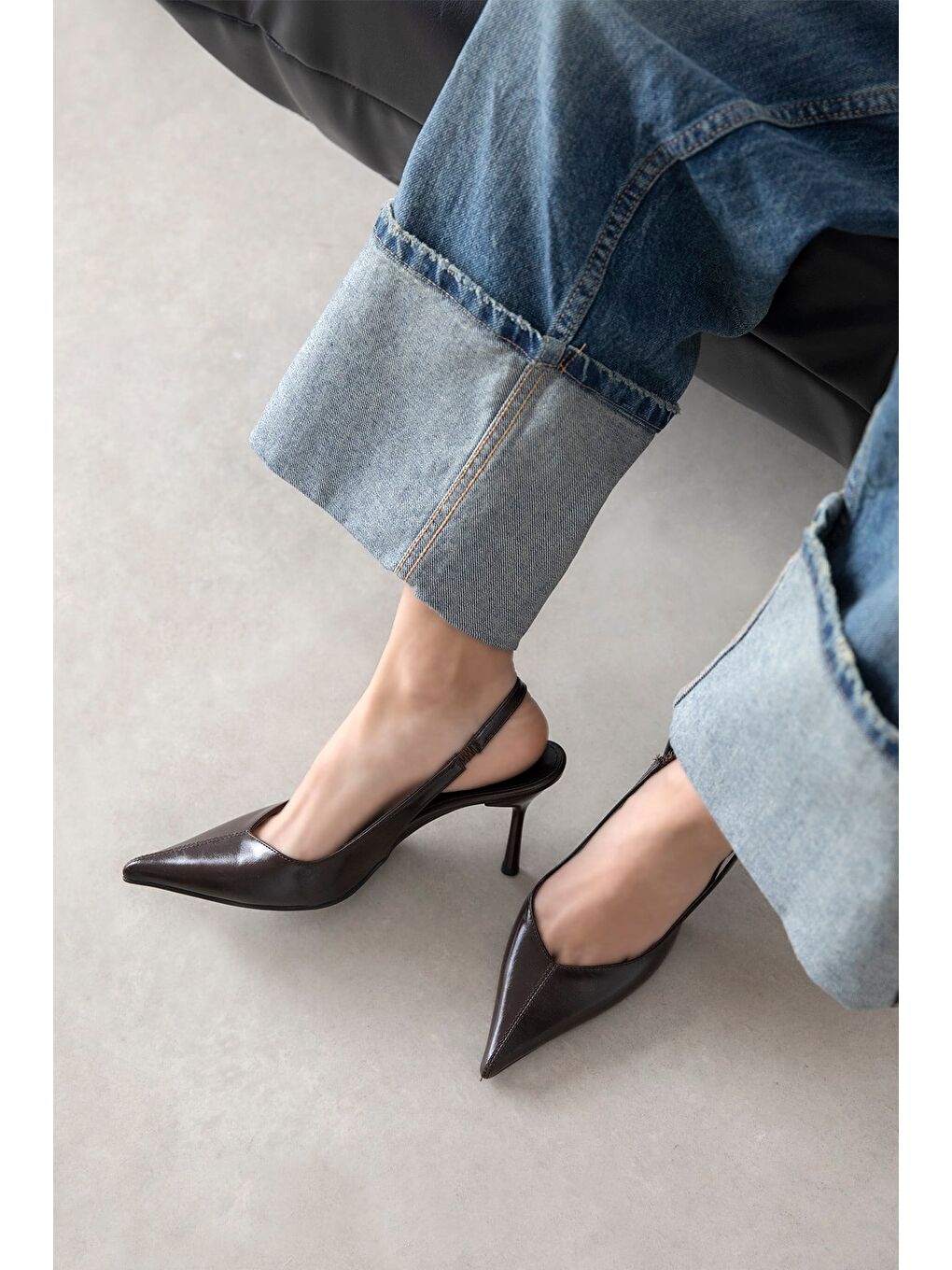 Kahverengi Comfy Kadın Topuklu Kırışık Deri Ayakkabı Kahve