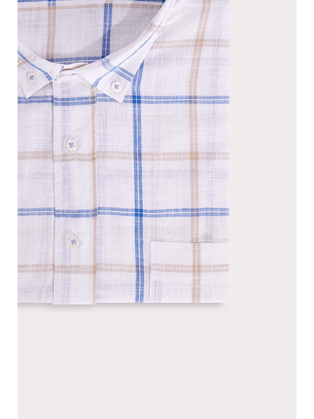 Karışık Erkek Büyük Beden Yaka Düğmeli Kareli Keten Efektli Kısa Kollu Gömlek-2