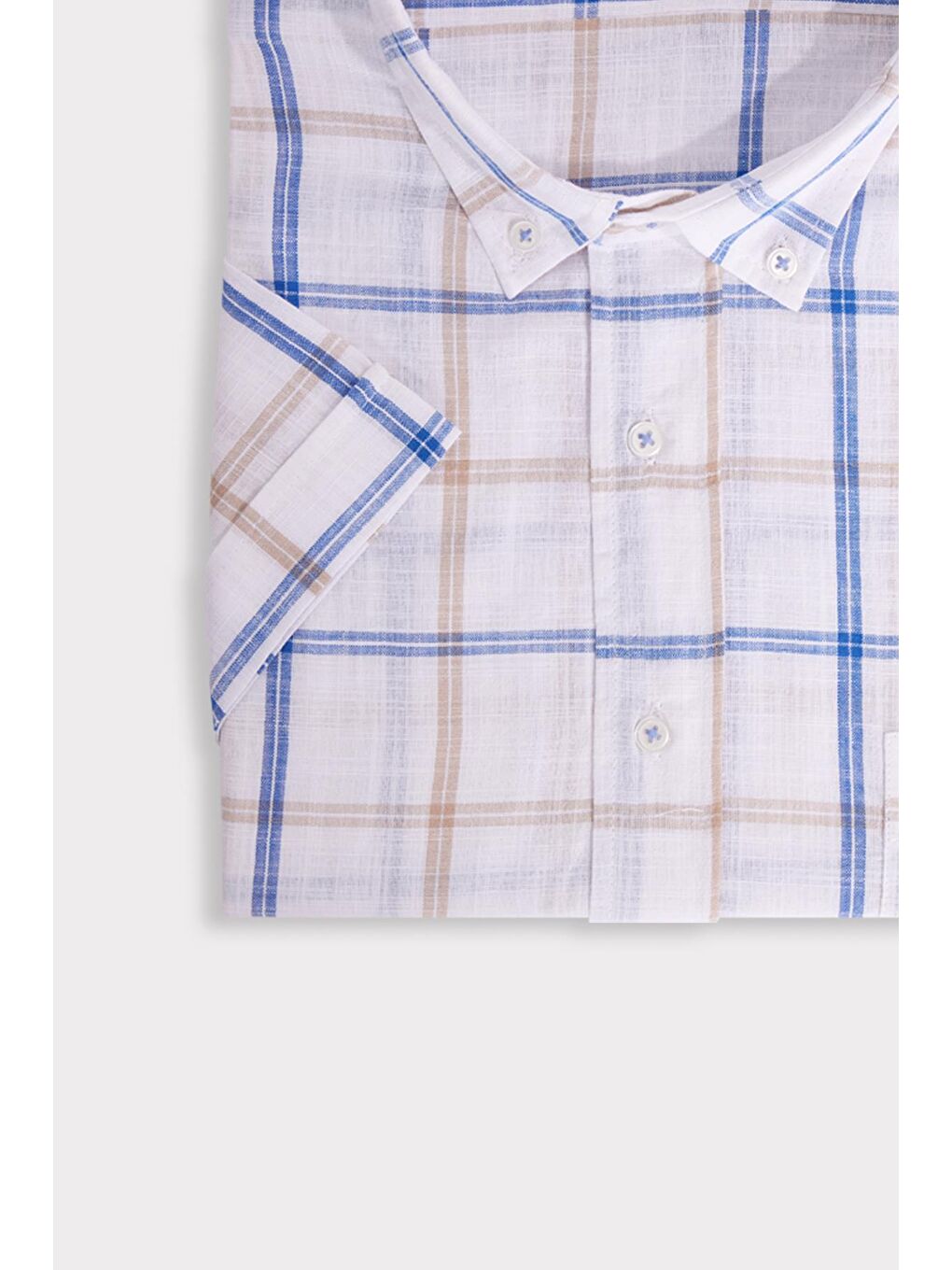 Karışık Erkek Büyük Beden Yaka Düğmeli Kareli Keten Efektli Kısa Kollu Gömlek-3