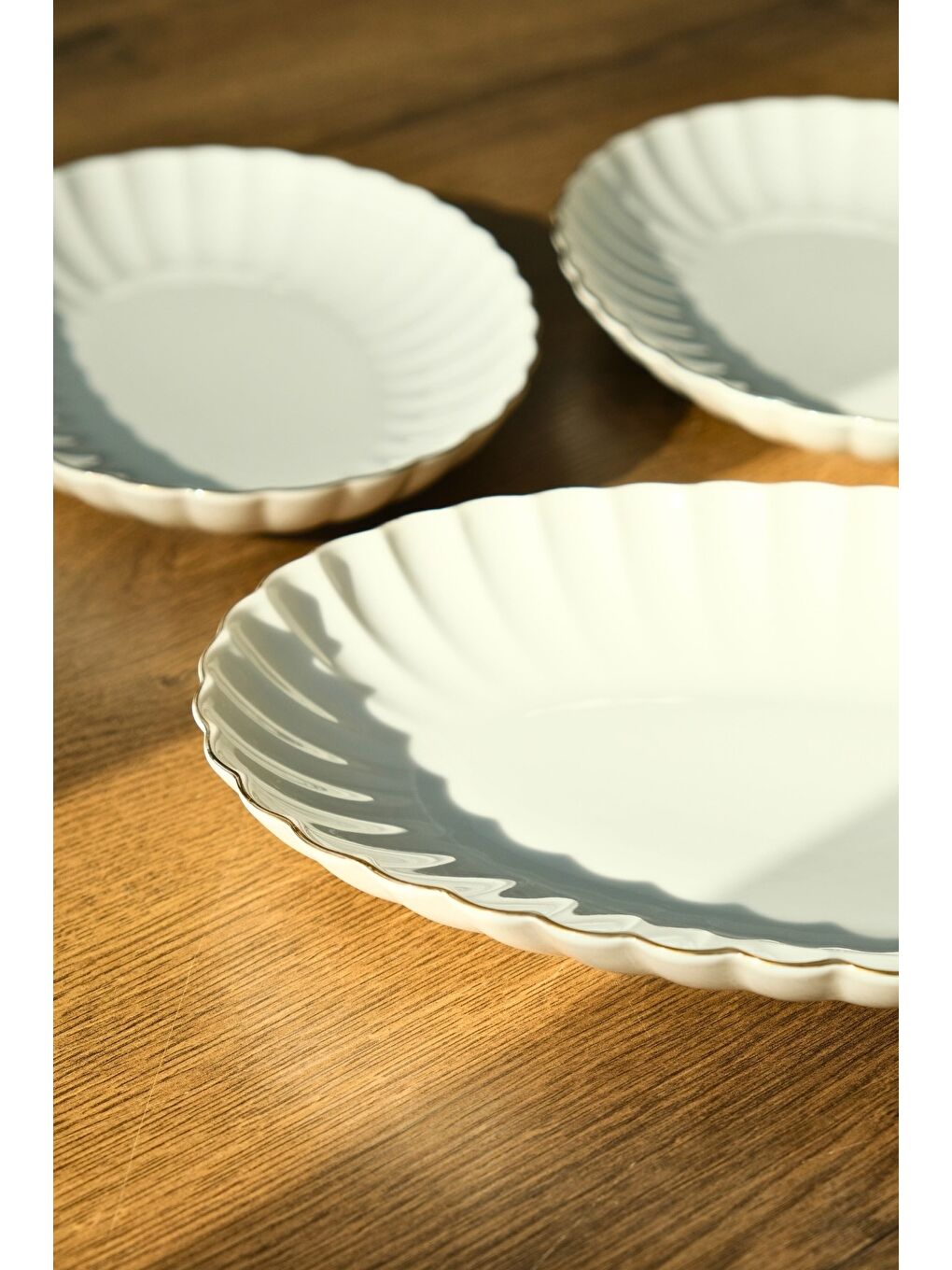 Ekru Bone Luz Form Kayık Tabak Seti Altın 3 Parça-4