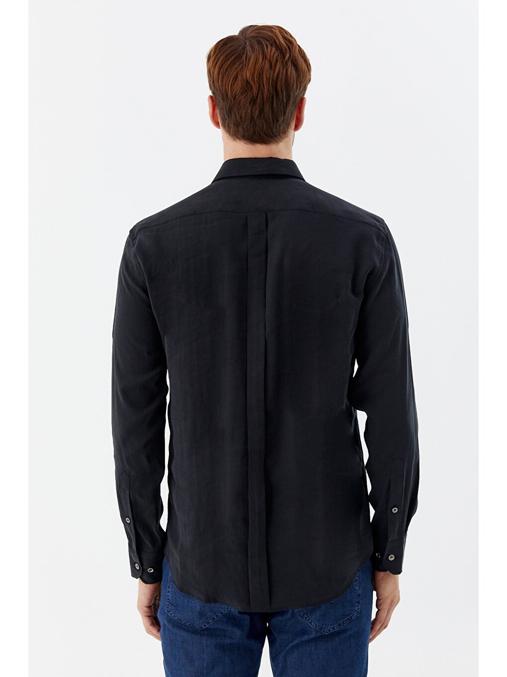 Siyah %100 Pamuk Klasik Yaka Cepli Slim Fit Gömlek-3