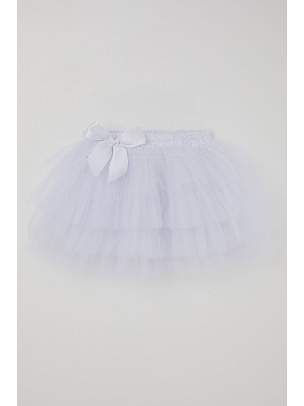 Kız Çocuk Tütü Etek Tül Detaylı Katlı Fiyonk Aksesuarlı Beyaz (4-8 Yaş)