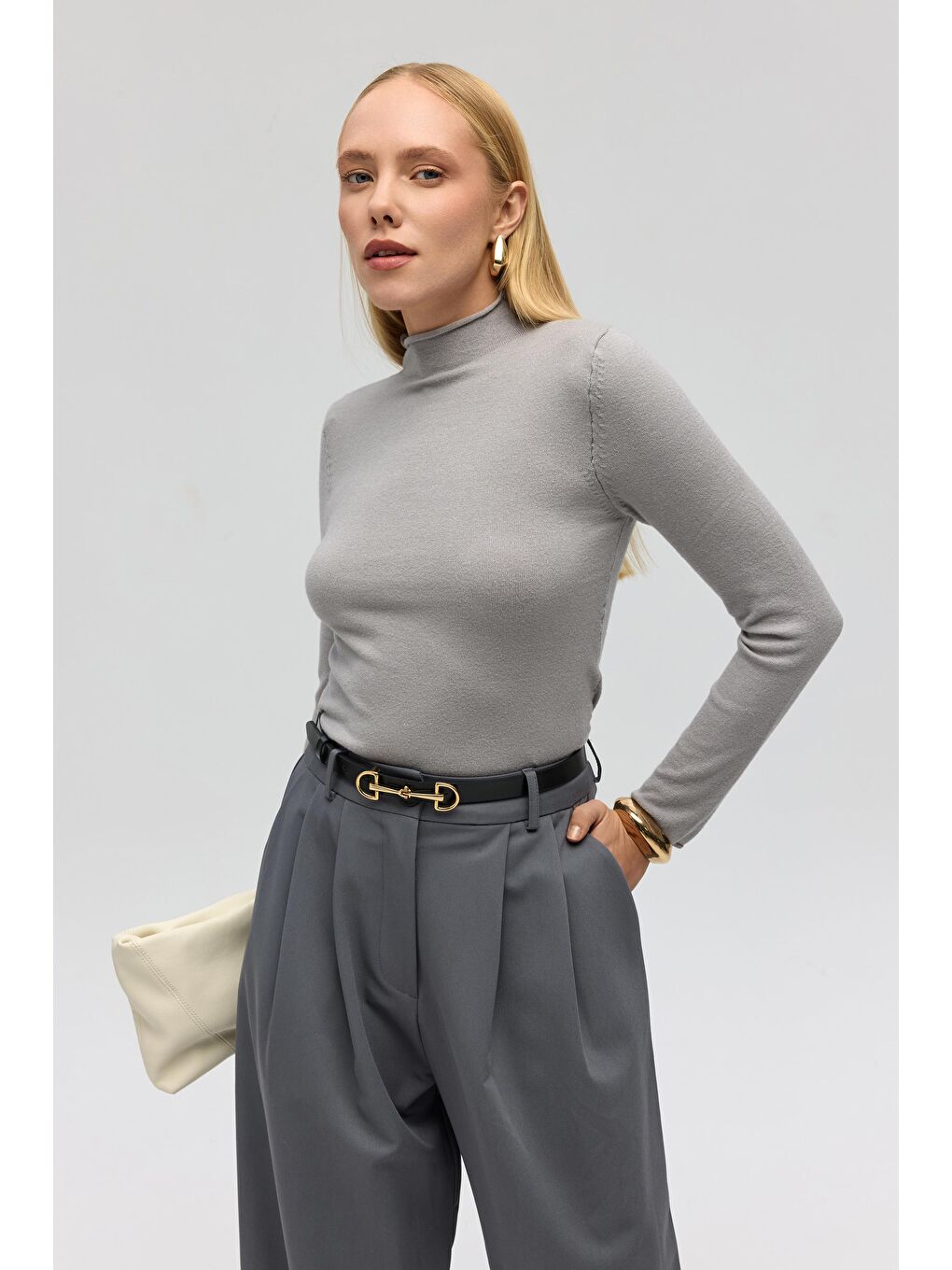 Serina Balıkçı Yaka Gri İnce Triko-5