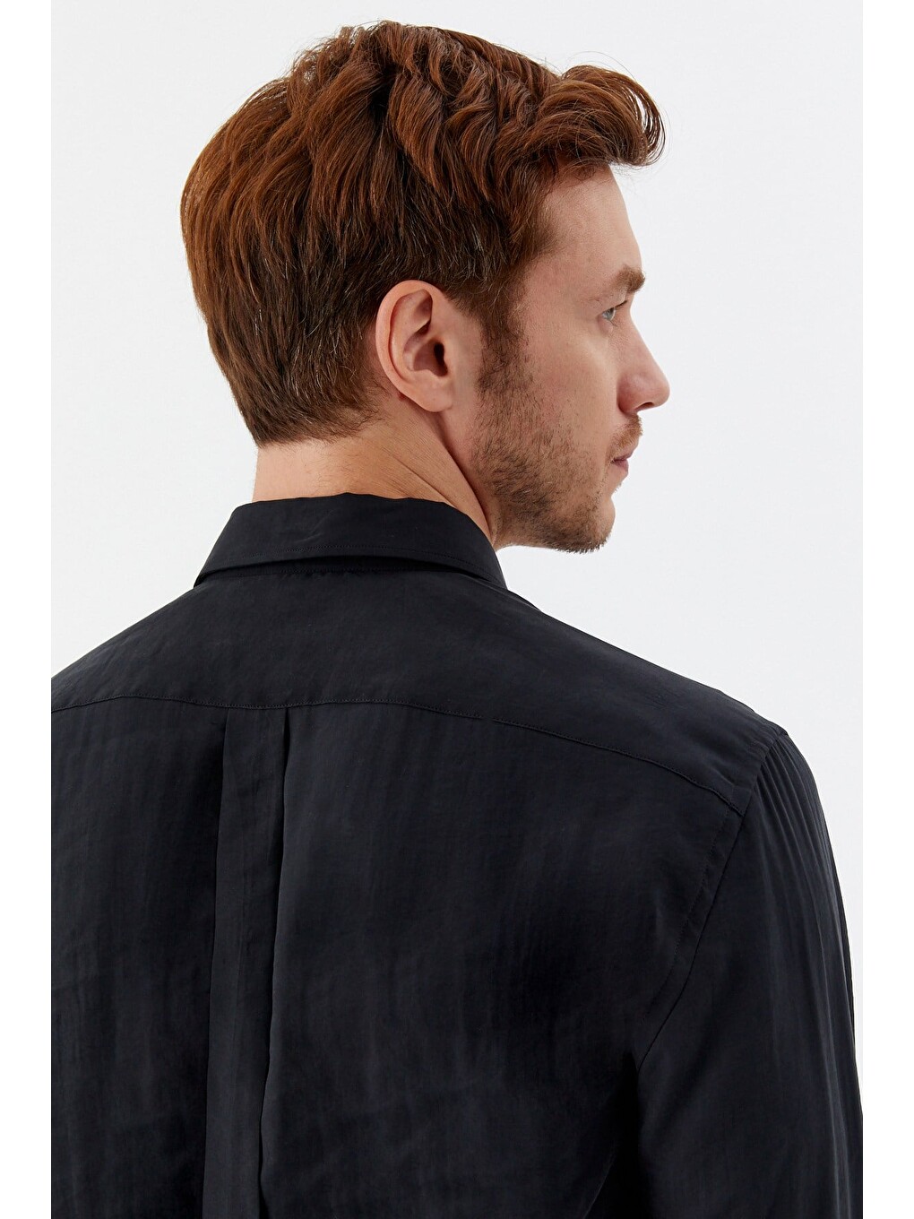 Siyah %100 Pamuk Klasik Yaka Cepli Slim Fit Gömlek-4