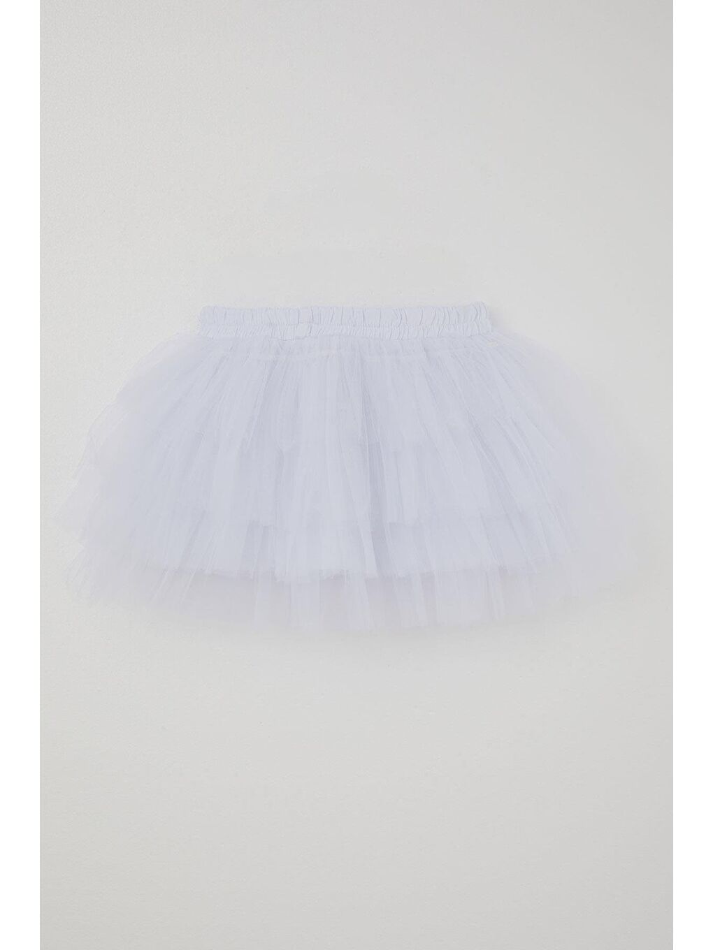 Kız Çocuk Tütü Etek Tül Detaylı Katlı Fiyonk Aksesuarlı Beyaz (4-8 Yaş)-1