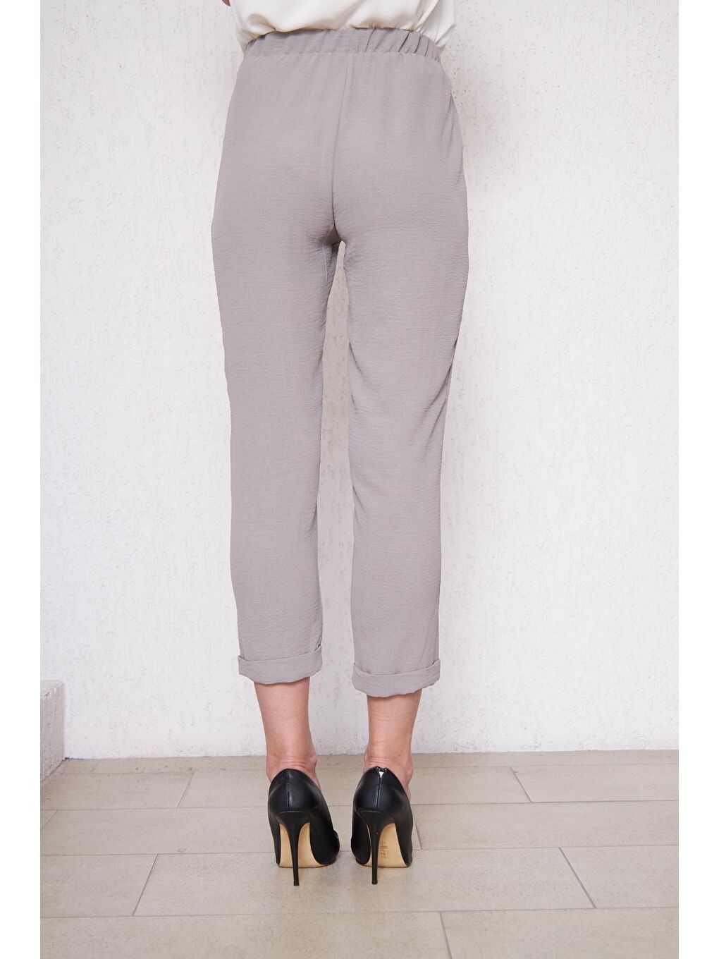 Kadın Beli Lastikli Aerobin Duble Paça Gri Pantolon-2