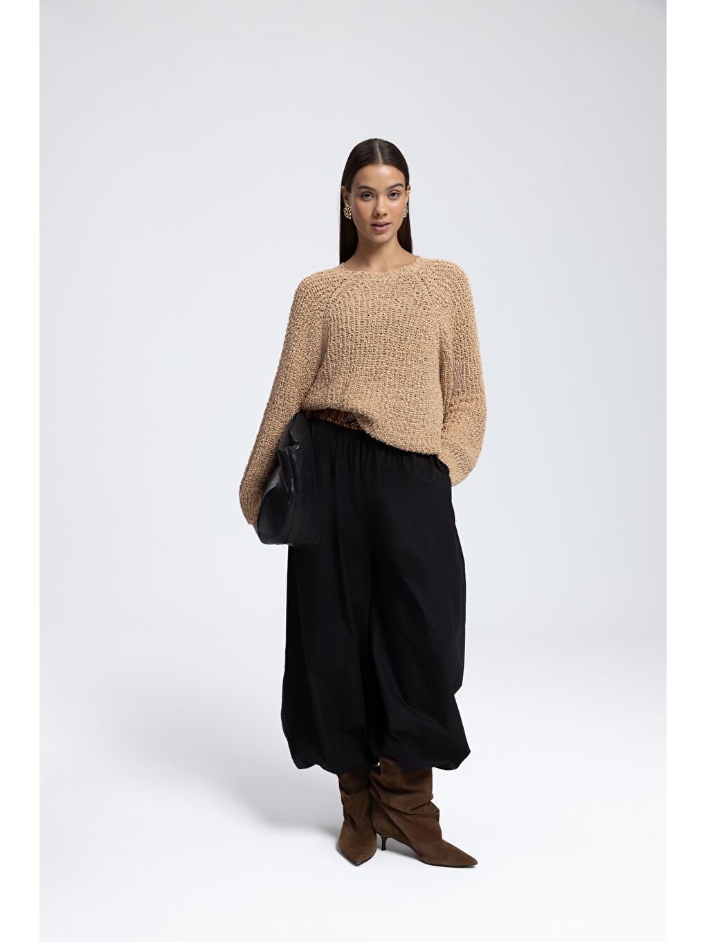 Sarı Latte Bisiklet Yaka Hardal Triko Kazak-1