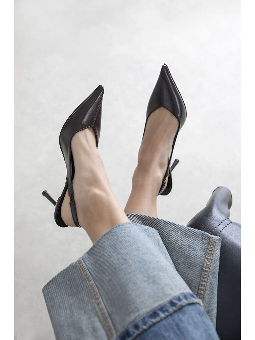 Kahverengi Comfy Kadın Topuklu Kırışık Deri Ayakkabı Kahve-1