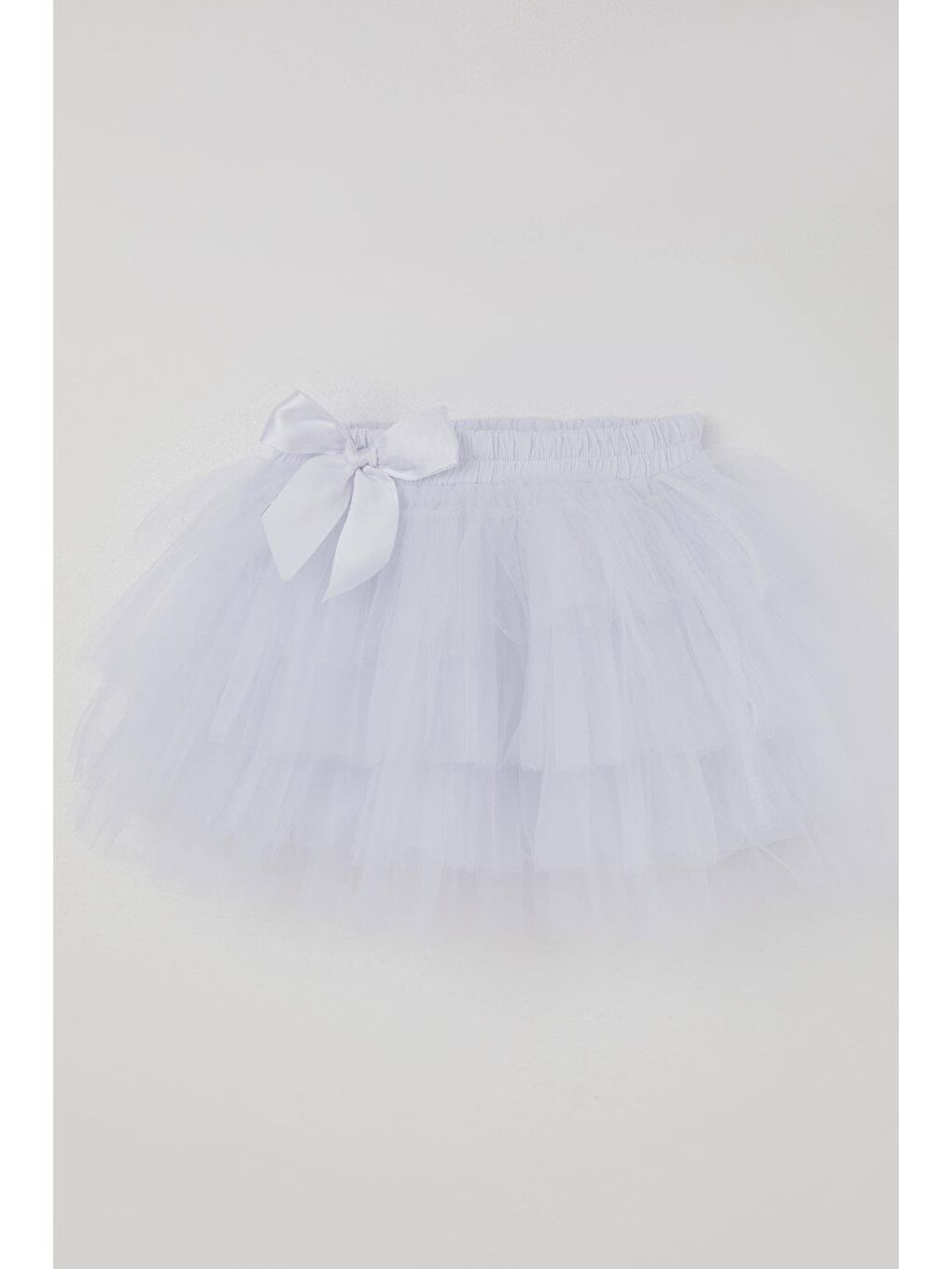 Kız Çocuk Tütü Etek Tül Detaylı Katlı Fiyonk Aksesuarlı Beyaz (4-8 Yaş)-2