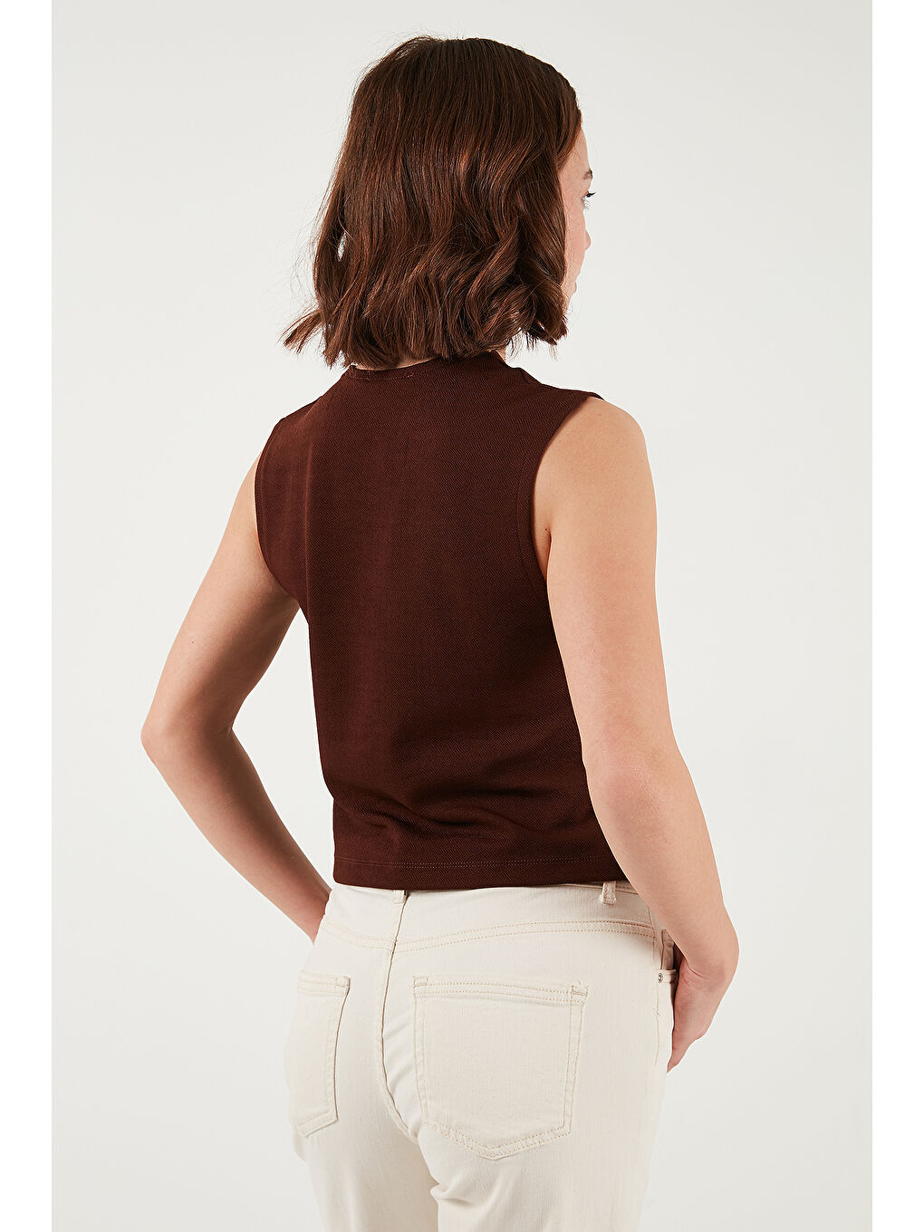 Kahverengi Streç Fitted Fit V Yaka Düğmeli Kadın Yelek 5865971-5