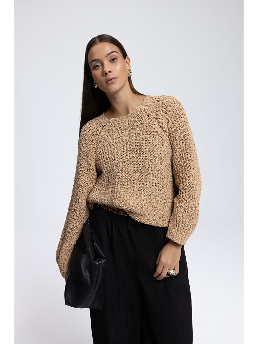 Sarı Latte Bisiklet Yaka Hardal Triko Kazak-2