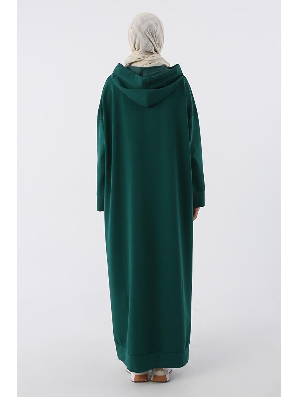 Yeşil Zümrüt Büyük Beden Kapüşonlu Basic Örme Elbise-3
