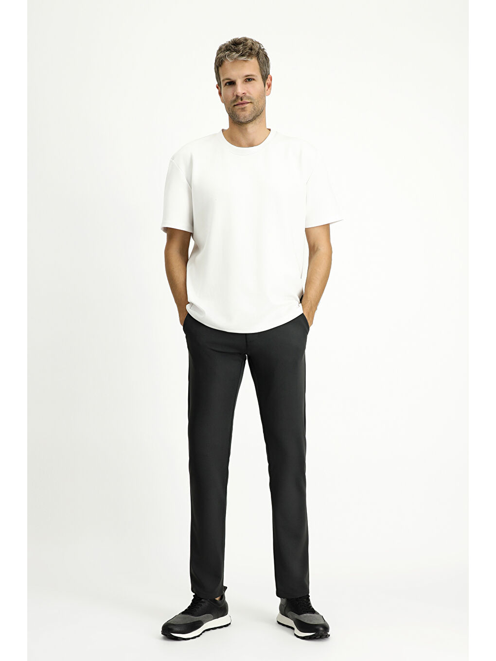 Antrasit Super Slim Fit Ekstra Dar Kesim Kanvas / Chino Pantolon-6