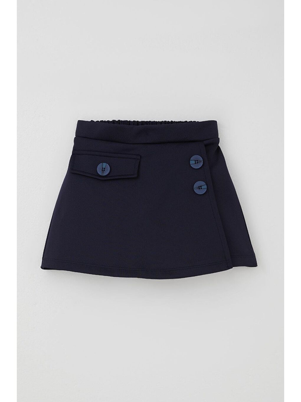 Kız Çocuk Şort Etek Cep Kapağı Detaylı Düğme Aksesuarlı Lacivert (6-12 Yaş)
