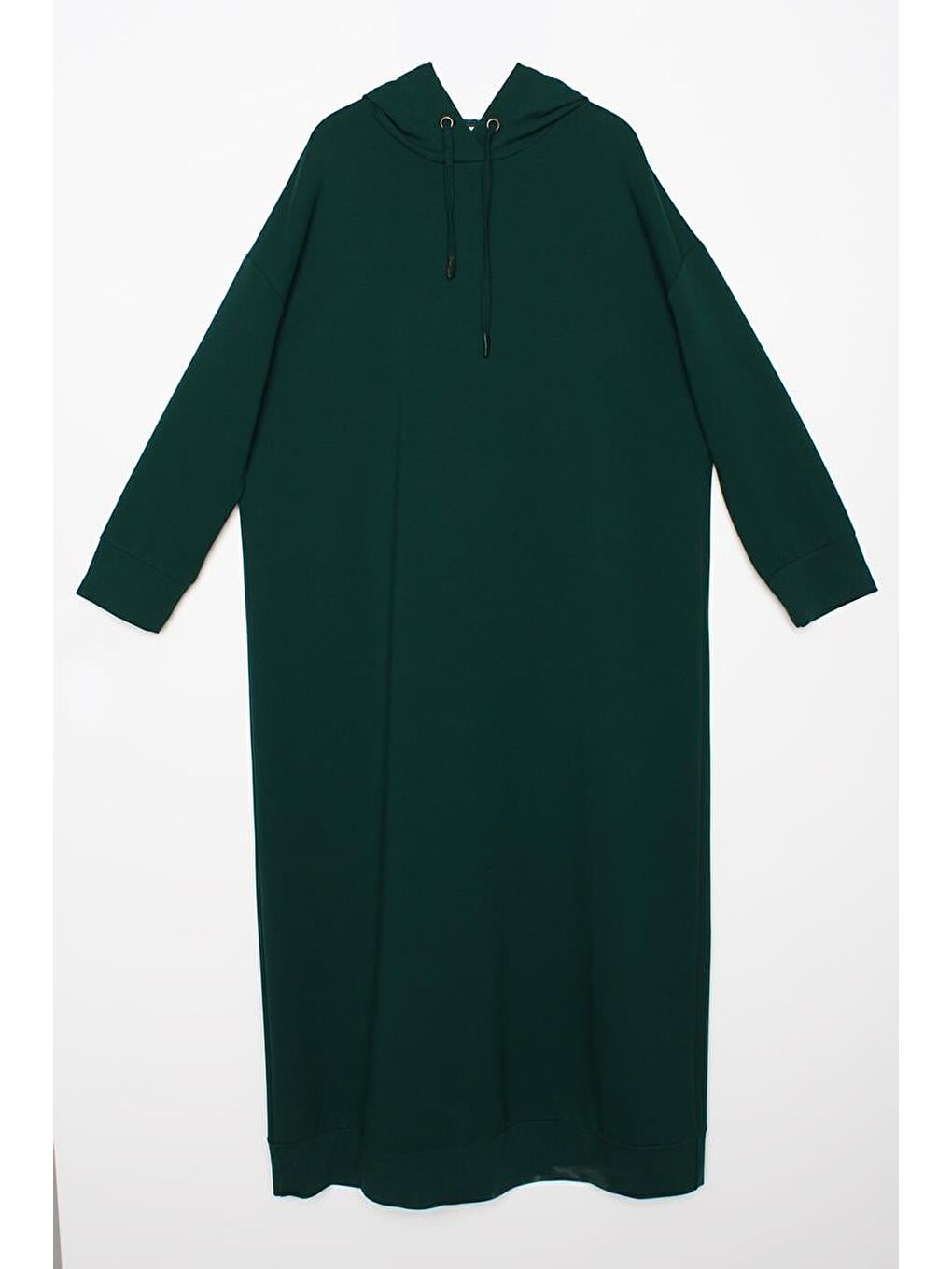 Yeşil Zümrüt Büyük Beden Kapüşonlu Basic Örme Elbise-5