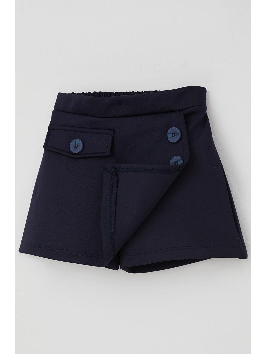 Kız Çocuk Şort Etek Cep Kapağı Detaylı Düğme Aksesuarlı Lacivert (6-12 Yaş)-2