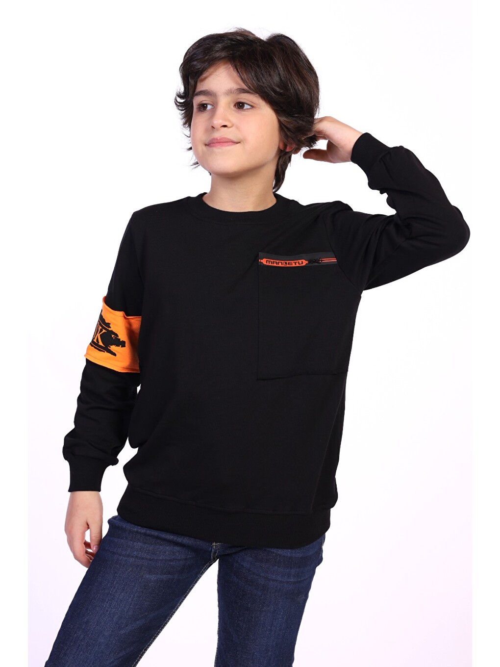 Siyah Erkek Çocuk Kolu Baskılı Sweatshirt