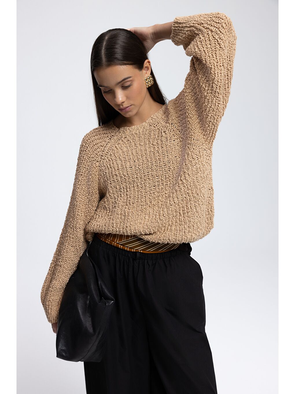 Sarı Latte Bisiklet Yaka Hardal Triko Kazak-6