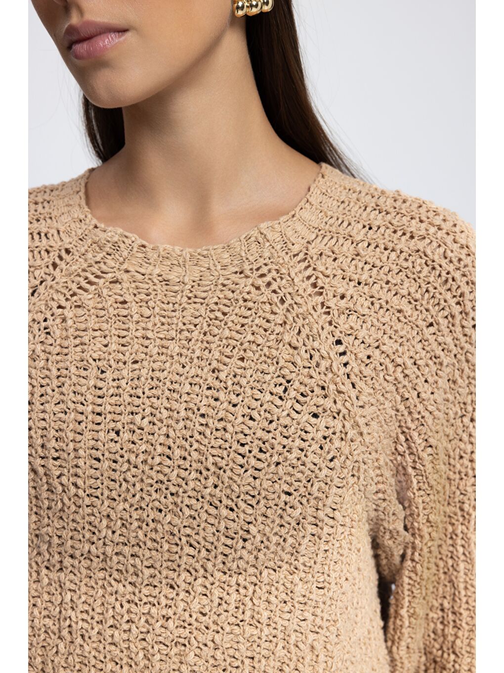 Sarı Latte Bisiklet Yaka Hardal Triko Kazak-7