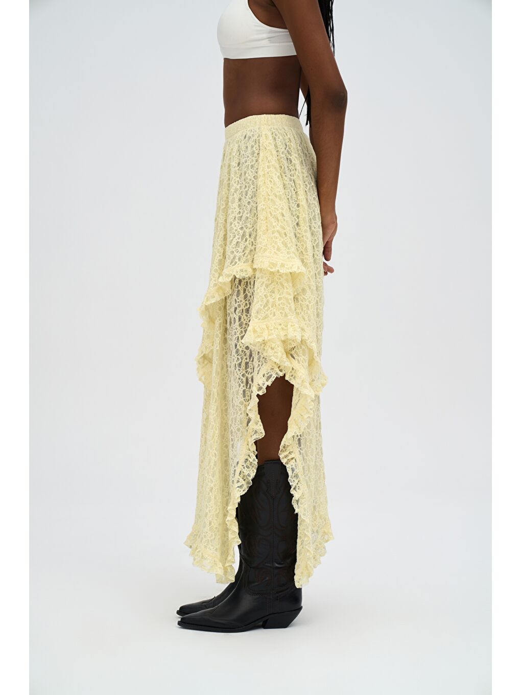 Mireya Asimetrik Sarı Dantel Etek-2