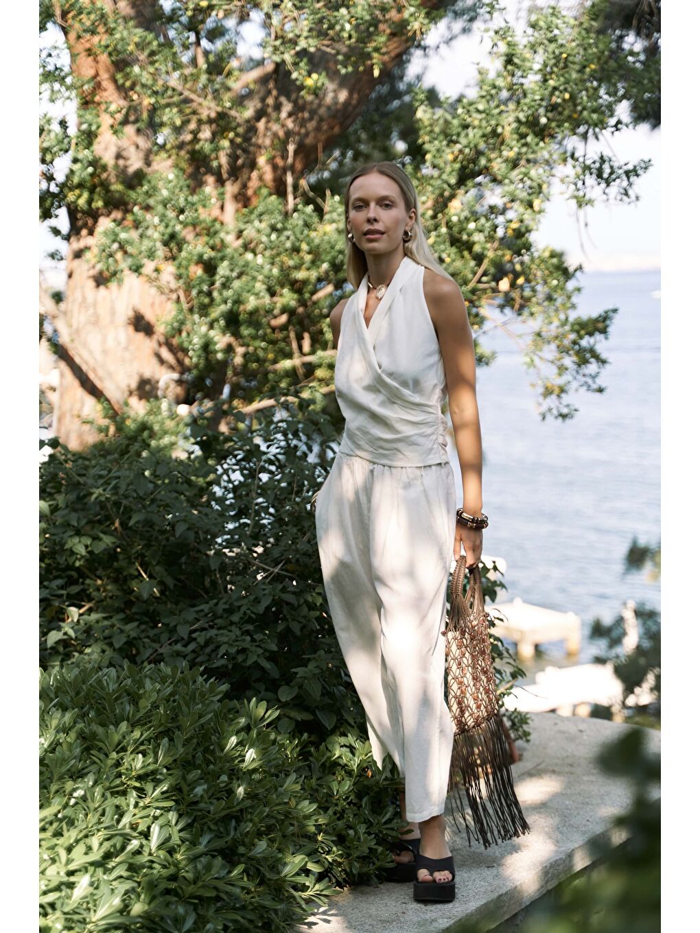 Struana Kruvaze Ekru Crop Pantolon Takım-1