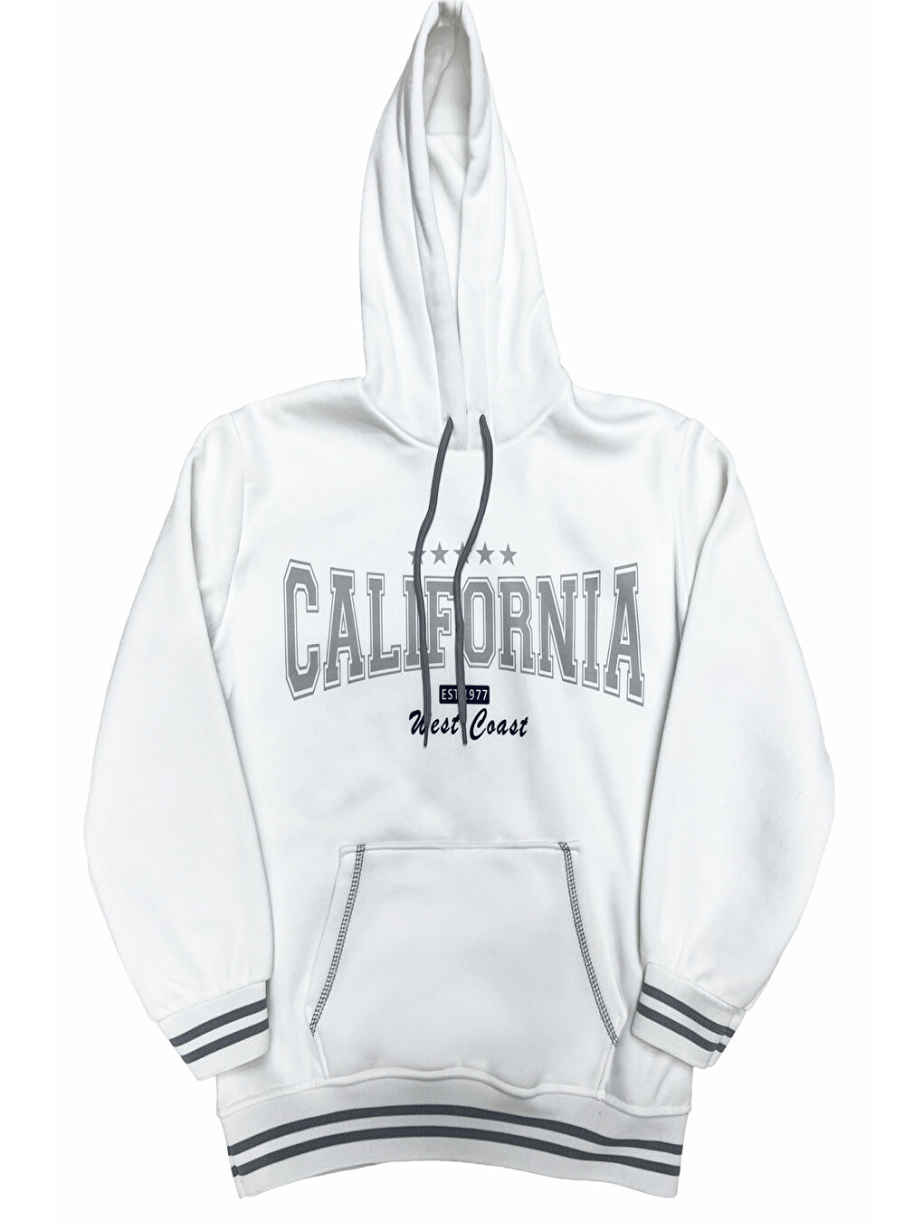 Beyaz Erkek Çocuk 3 İplik Kapüşonlu ve Kanguru Cepli Sweatshirt 12336