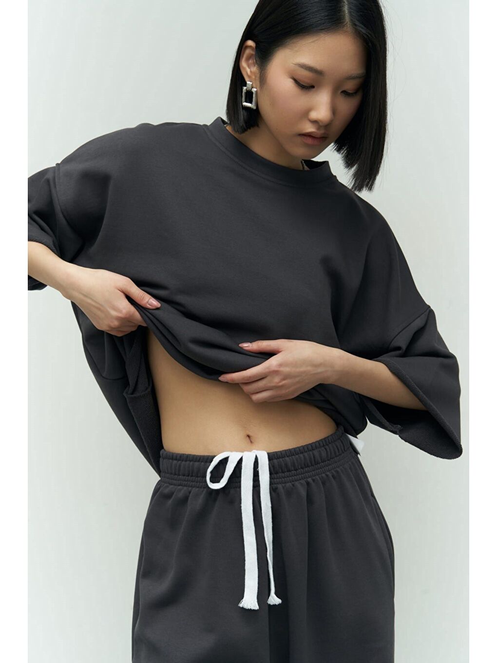 Lion Antrasit Oversize T-shirt Yırtıklı Eşofman Takım