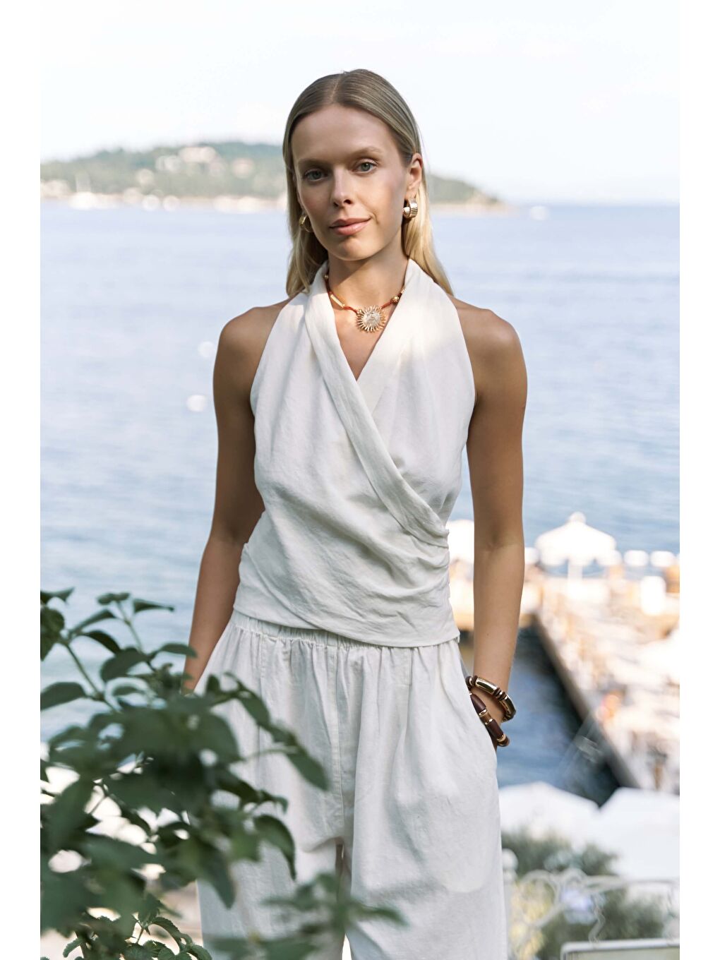 Struana Kruvaze Ekru Crop Pantolon Takım-2