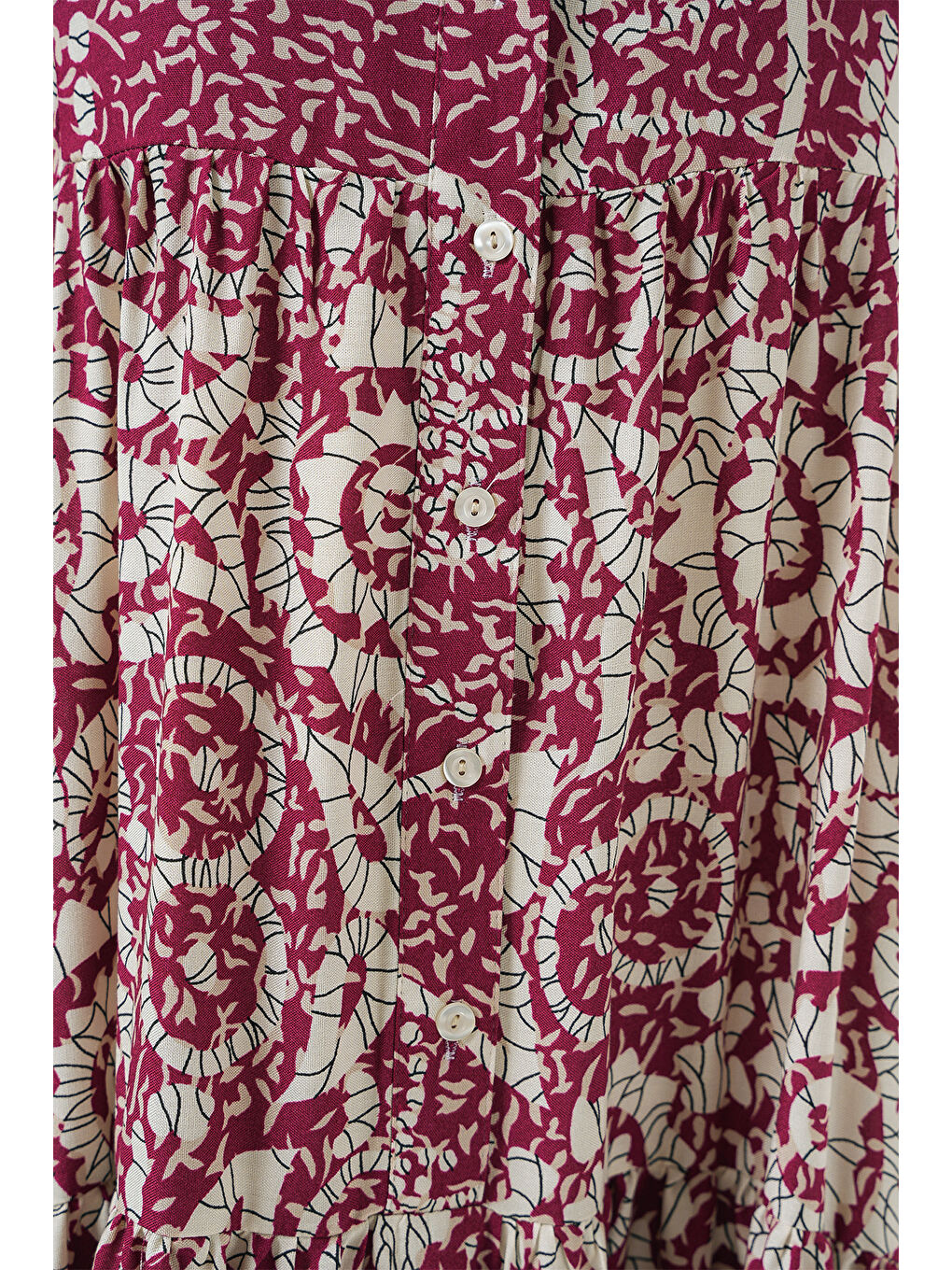 2423 Otantik Desenli Tesettür Elbise - E. Fuşya-4