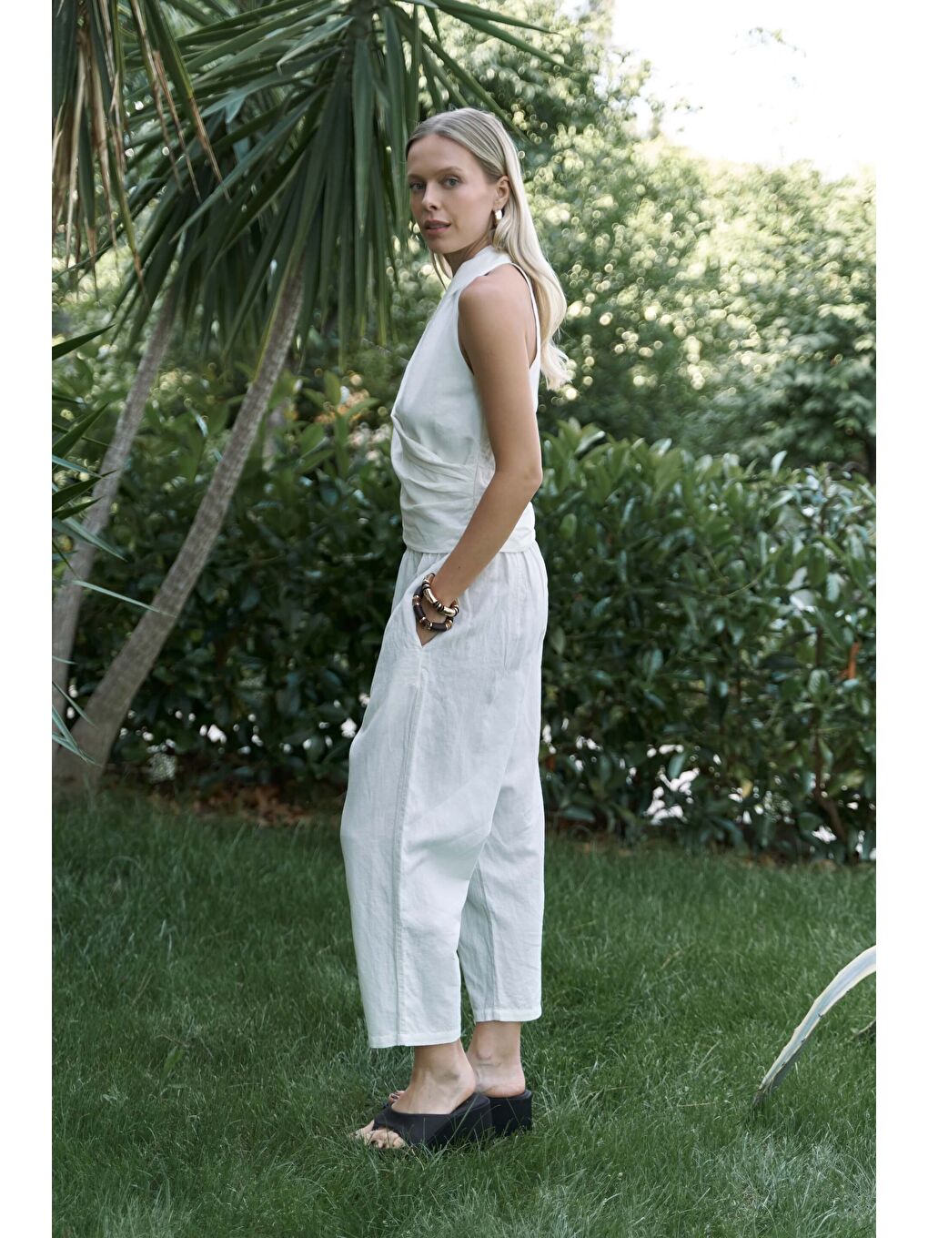 Struana Kruvaze Ekru Crop Pantolon Takım-3