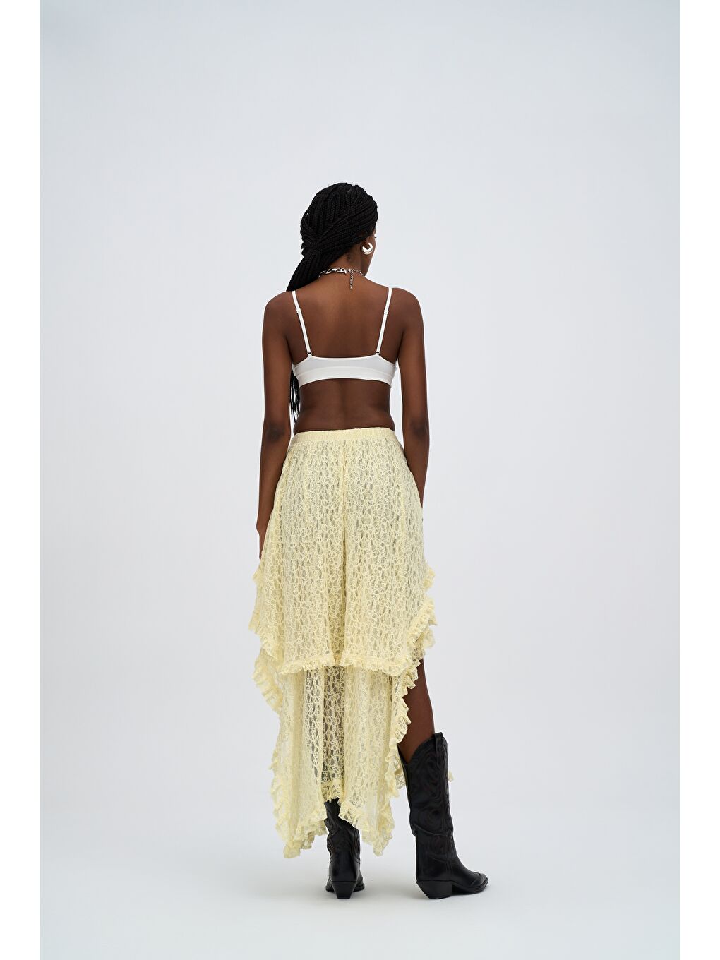 Mireya Asimetrik Sarı Dantel Etek-4