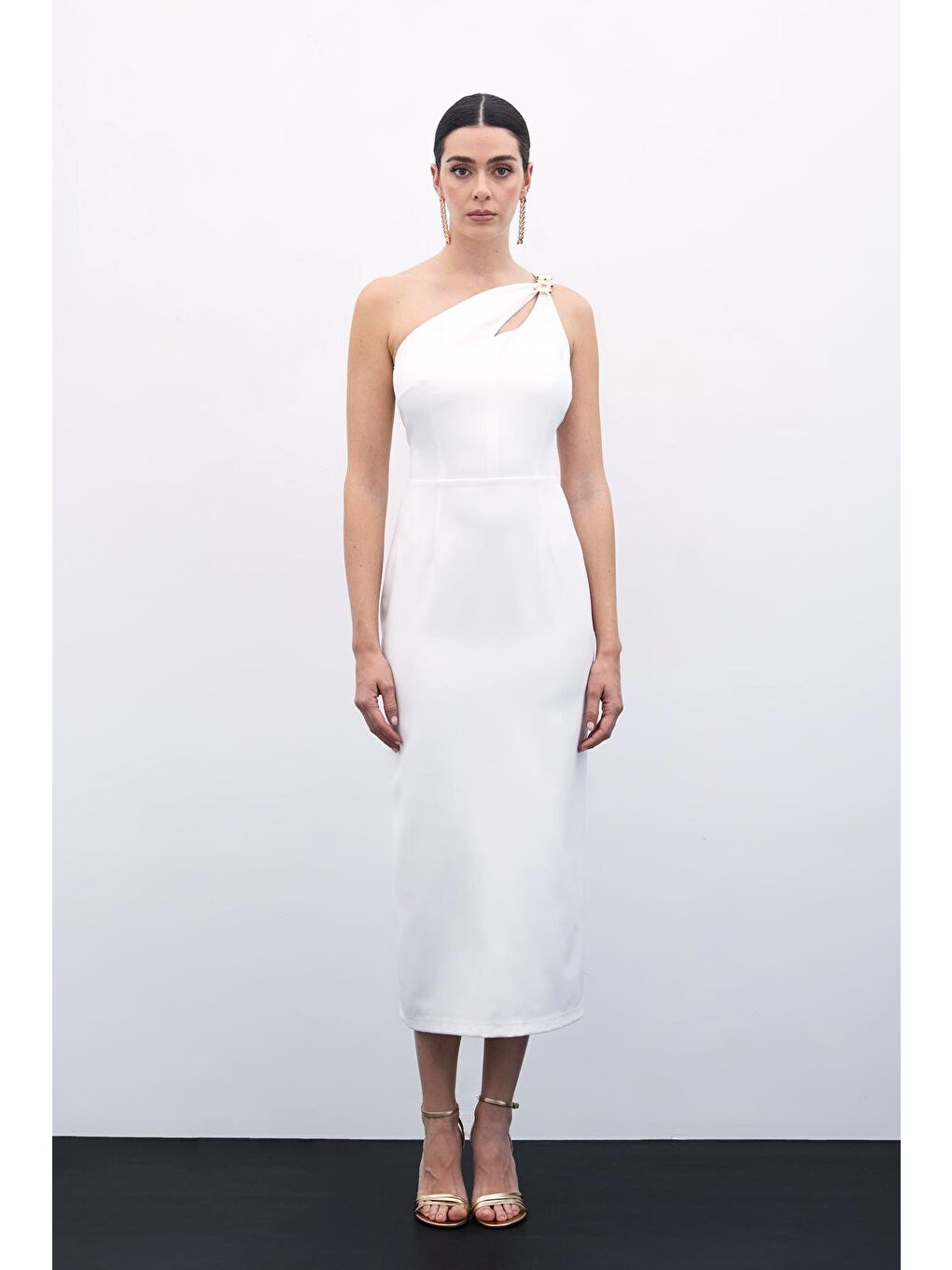 Aksesuar Detaylı Elbise - Ekru-1