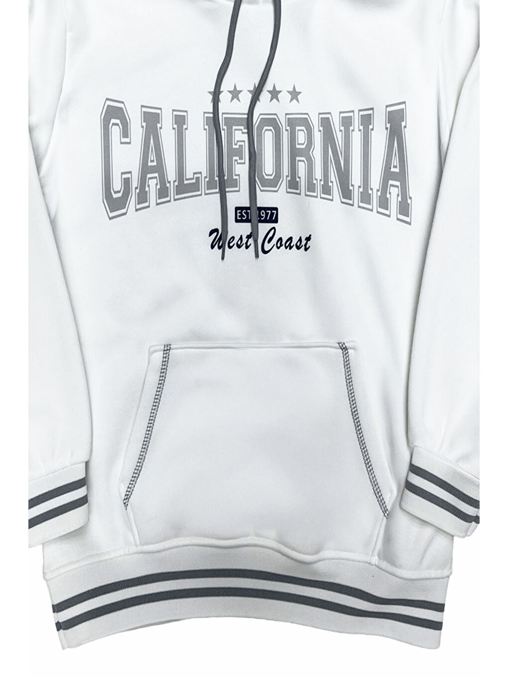 Beyaz Erkek Çocuk 3 İplik Kapüşonlu ve Kanguru Cepli Sweatshirt 12336-1