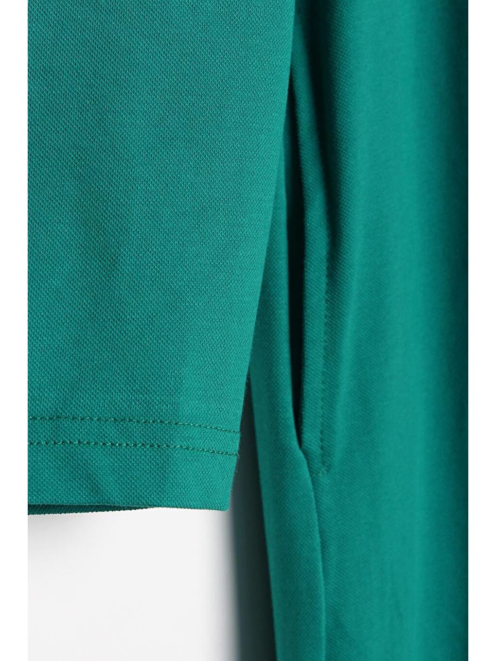 Yeşil Zümrüt-Pamuklu Gömlek Yaka Cepli Fırfırlı Örme Elbise-4