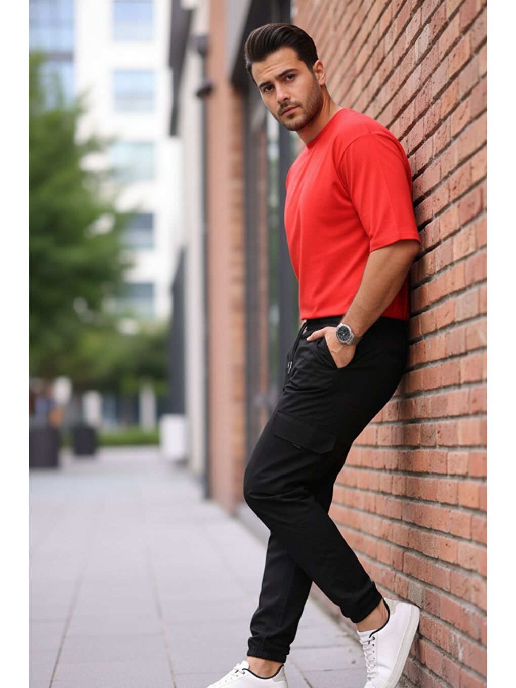 Siyah Erkek Jogger Bel Lastikli Pantolon-1