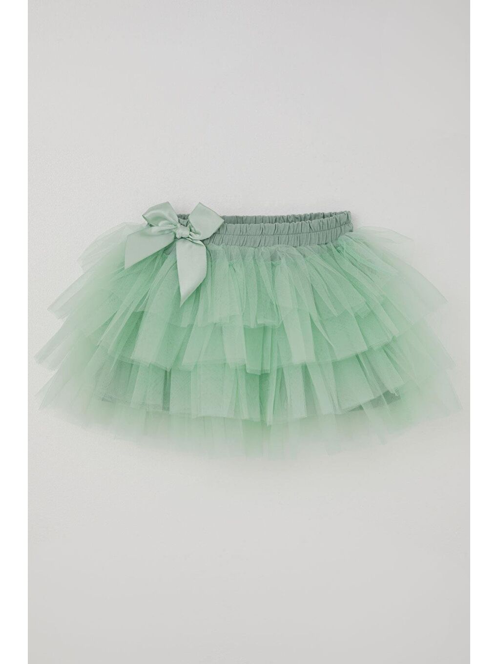 Turkuaz Kız Çocuk Tütü Etek Tül Detaylı Katlı Fiyonk Aksesuarlı Su Yeşili (4-8 Yaş)