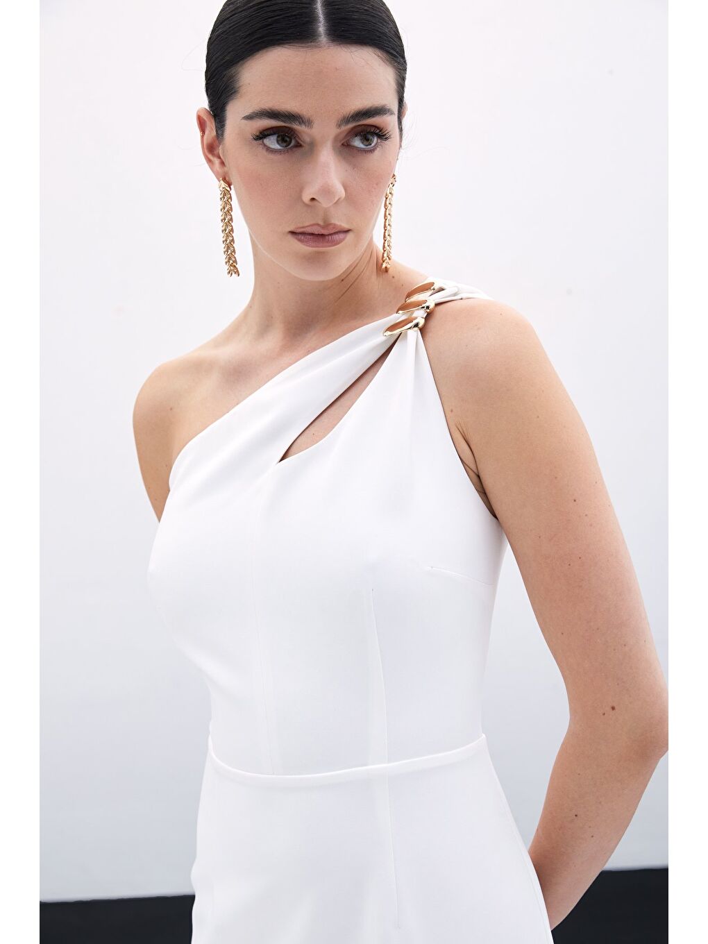 Aksesuar Detaylı Elbise - Ekru-5