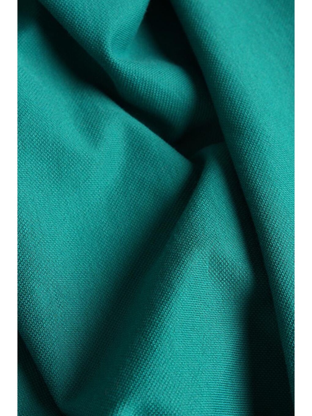 Yeşil Zümrüt-Pamuklu Gömlek Yaka Cepli Fırfırlı Örme Elbise-6