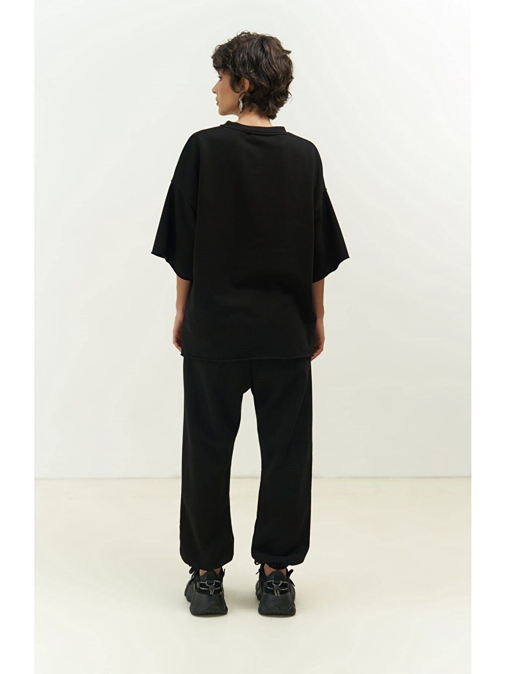 Lion Siyah Oversize T-shirt Yırtıklı Eşofman Takım-3