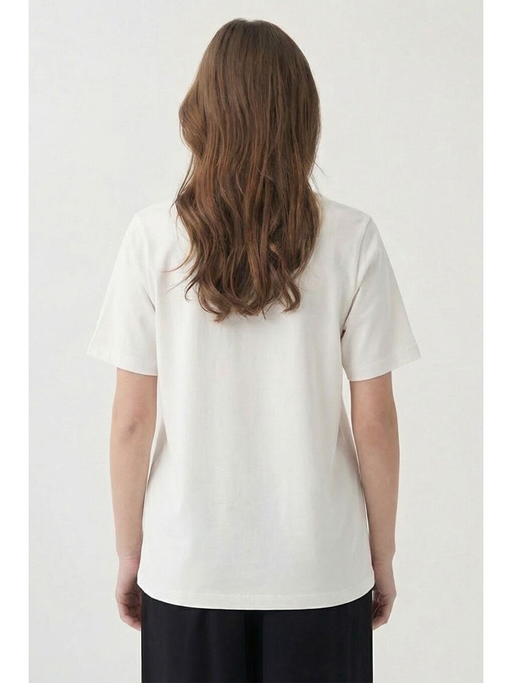 Ekru-Bisiklet Yaka Modal T-Shirt-1