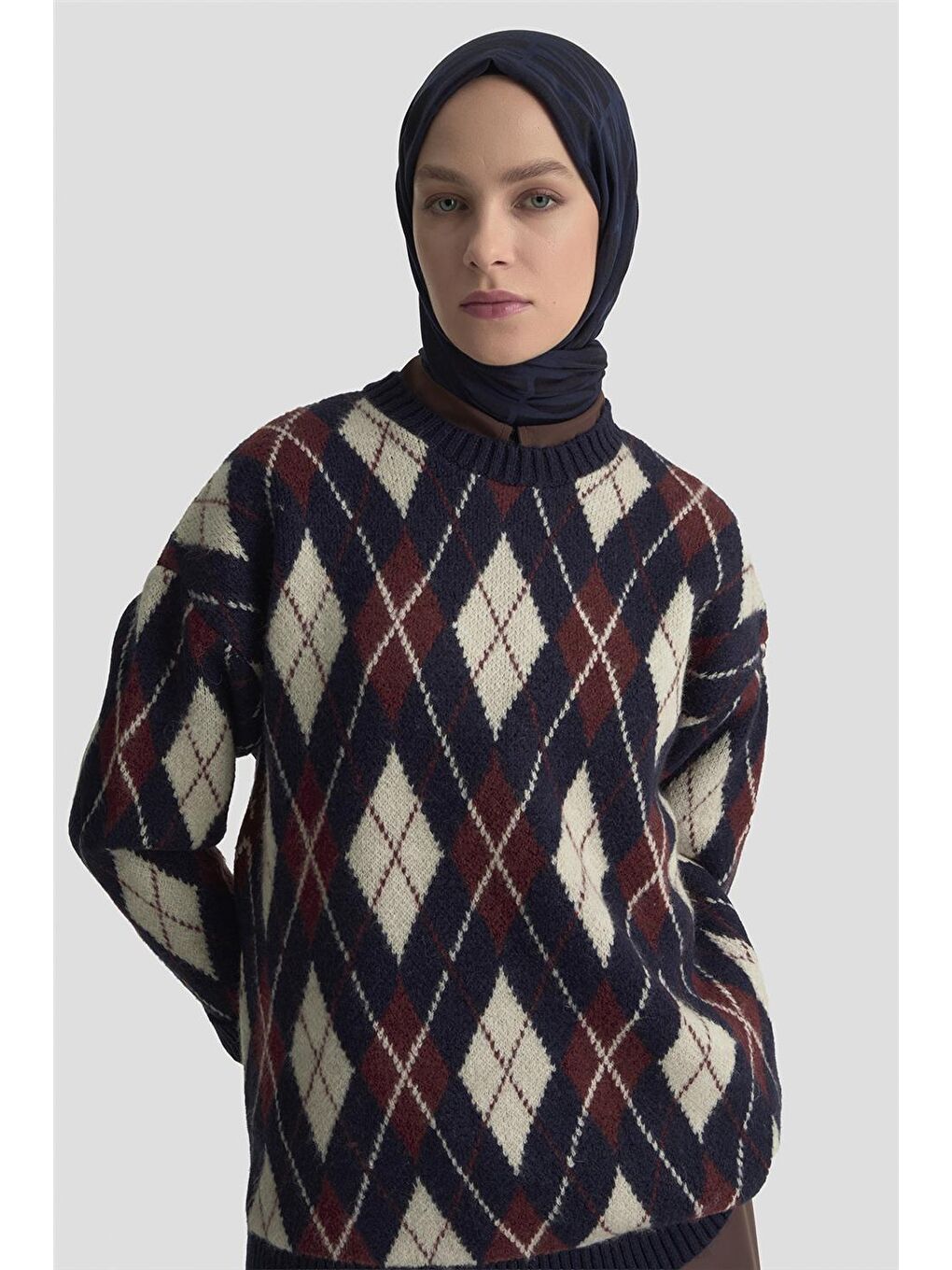 Baklava Desenli Kazak 25Kd6004 Lacivert